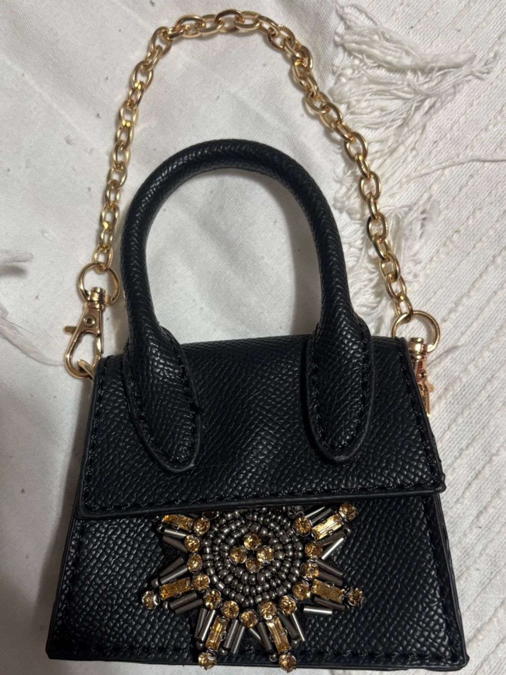 Custom Black Embellished Mini Coin Handbag with Gold Chain
